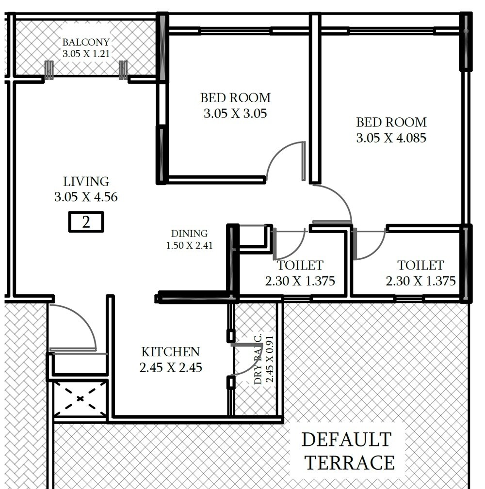 Floor plan of 2 BHK 696 Sq. Ft. Apartment in Shriram Sky Park, Pune