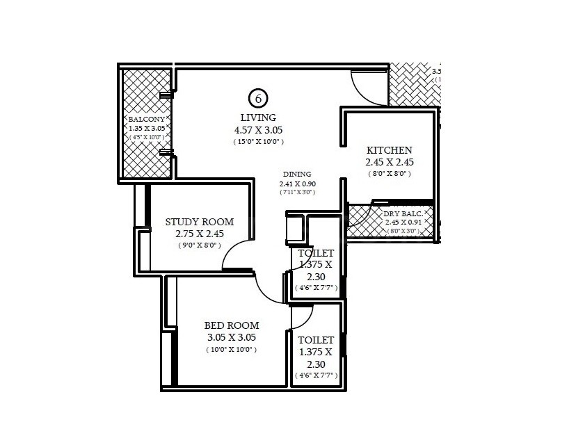 Floor plan of 1 BHK 548 Sq. Ft. Apartment in Shriram Vivaan Park, Pune