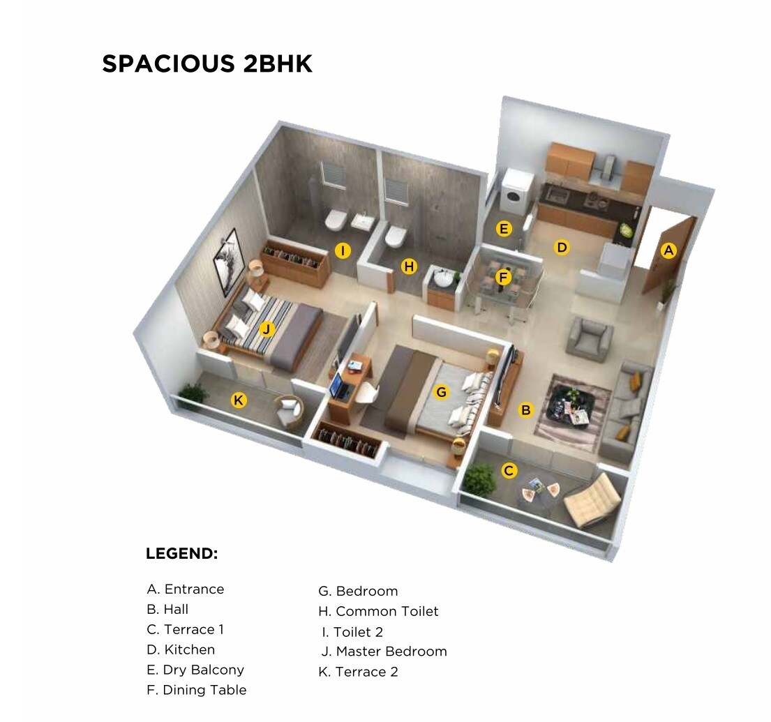 Floor plan of 2 BHK 629 Sq. Ft. Apartment in Shriram Vivaan Park, Pune