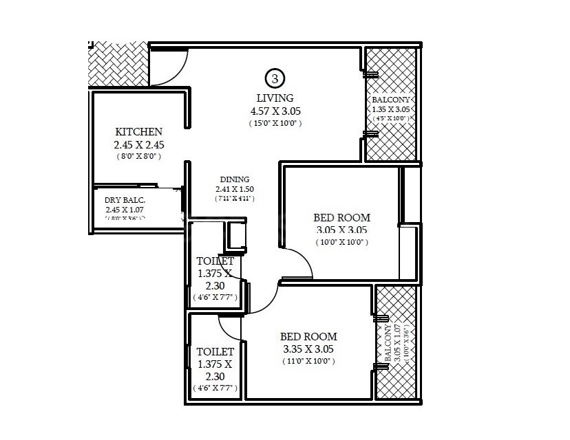 Floor plan of 2 BHK 700 Sq. Ft. Apartment in Shriram Vivaan Park, Pune
