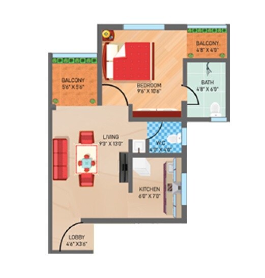Floor plan of 1 BHK 396 Sq. Ft. Apartment in Shrivar Girivar Residency, Pune