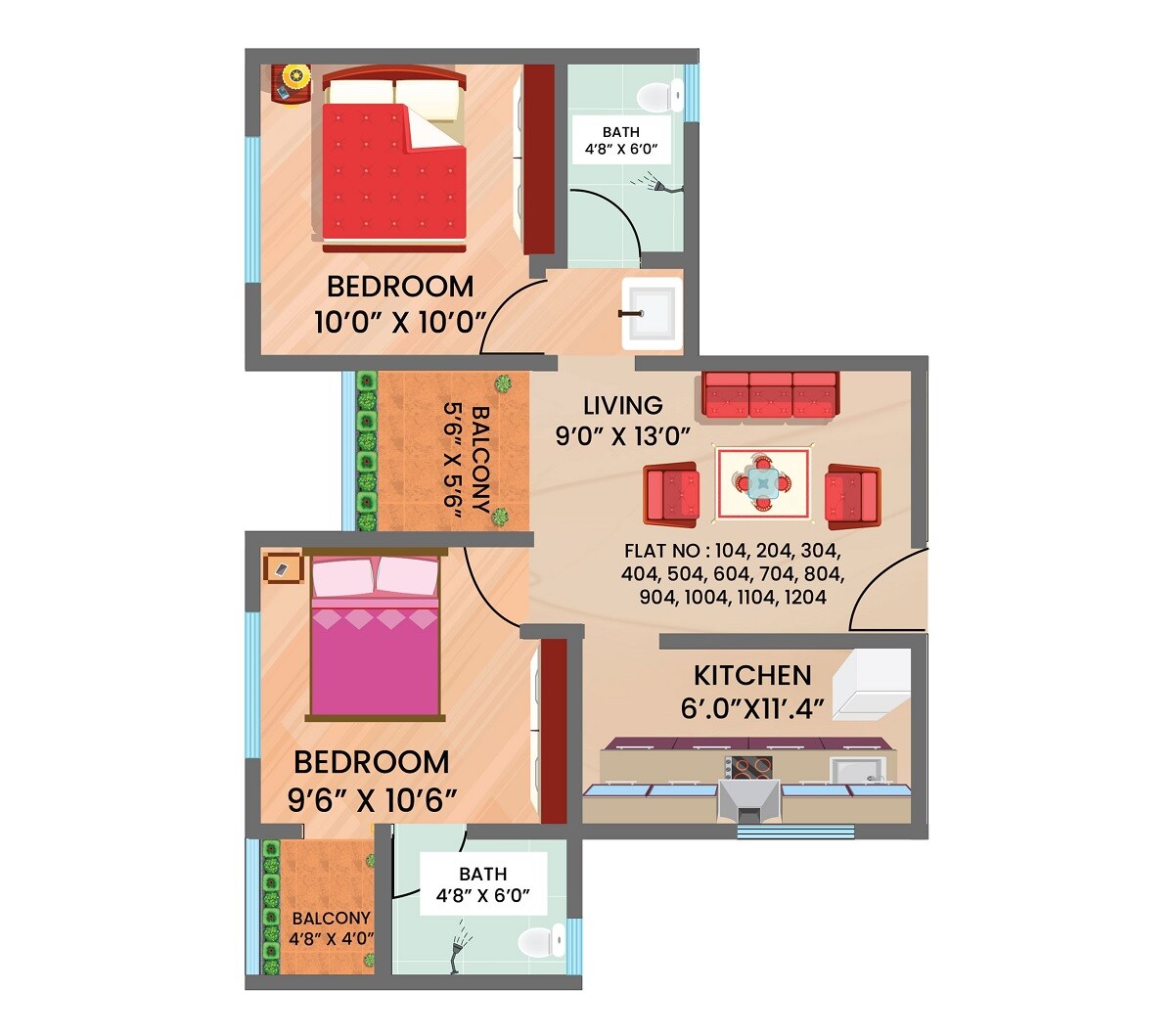 Floor plan of 2 BHK 507 Sq. Ft. Apartment in Shrivar Girivar Residency, Pune