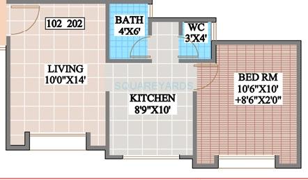 Floor plan of 1 BHK 537 Sq. Ft. Apartment in Shroff Shagun, Pune