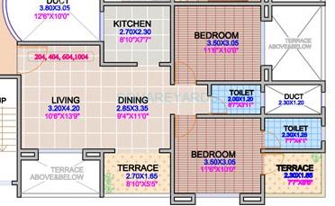 Floor plan of 2 BHK 1021 Sq. Ft. Apartment in Shroff Signature Heights, Pune