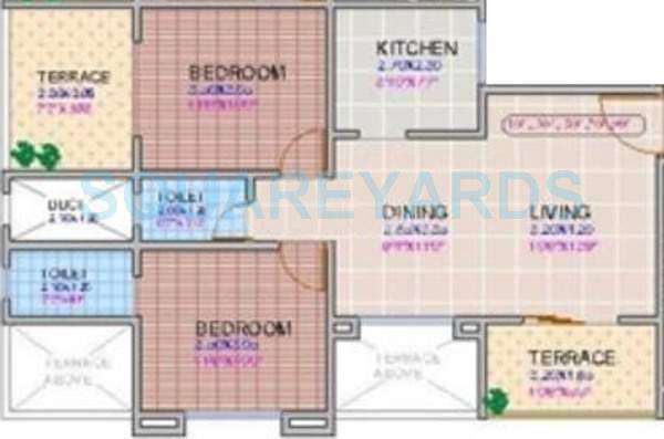 Floor plan of 2 BHK 957 Sq. Ft. Apartment in Shroff Signature Heights, Pune