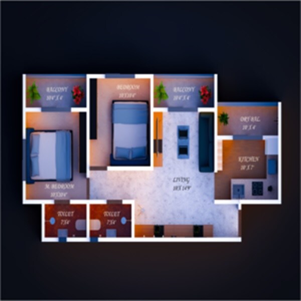 Floor plan of 2 BHK 720 Sq. Ft. Apartment in Shrushti Sai Blessings, Pune
