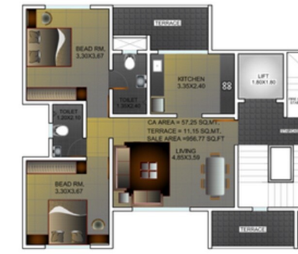 Floor plan of 2 BHK 624 Sq. Ft. Apartment in Shruti Icon, Pune