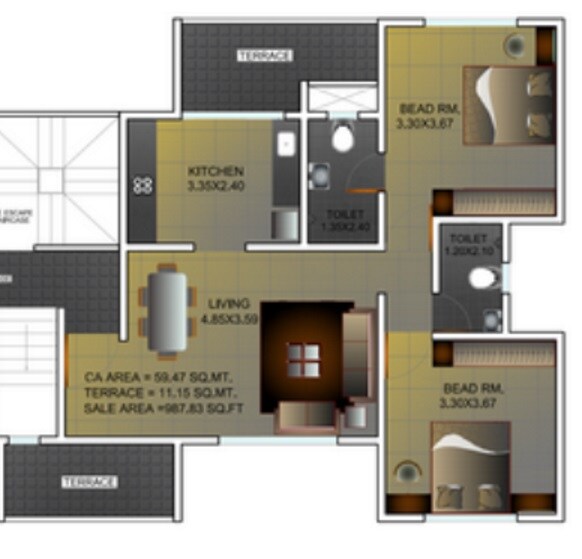 Floor plan of 2 BHK 691 Sq. Ft. Apartment in Shruti Icon, Pune