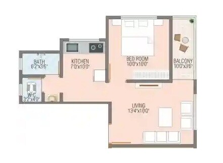 Floor plan of 1 BHK 388 Sq. Ft. Apartment in Shruti Shree Ganesha Residency, Pune