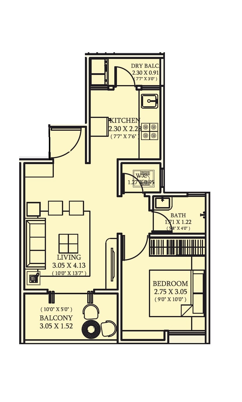 Floor plan of 1 BHK 426 Sq. Ft. Apartment in Shubh Aarambh, Pune