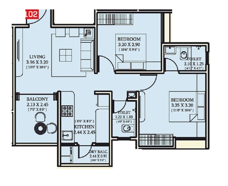 Floor plan of 2 BHK 625 Sq. Ft. Apartment in Shubh Aarambh, Pune