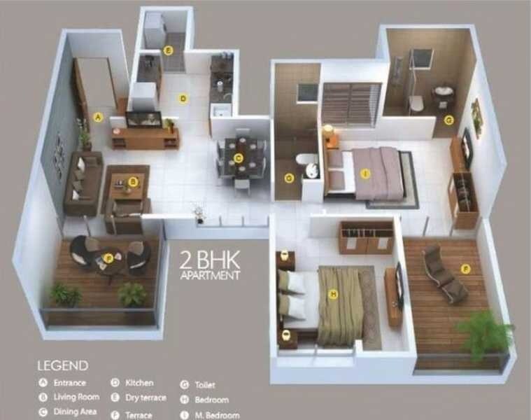 Floor plan of 2 BHK 555 Sq. Ft. Apartment in Shubh Casa Feliz, Pune