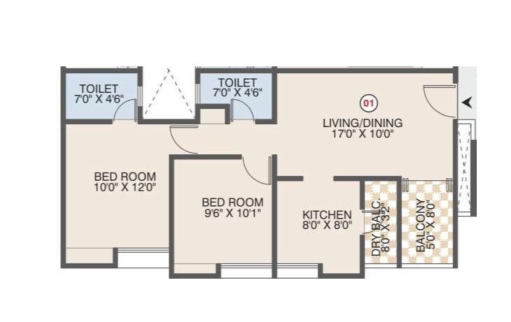 Floor plan of 2 BHK 658 Sq. Ft. Apartment in Shubh Elara, Pune