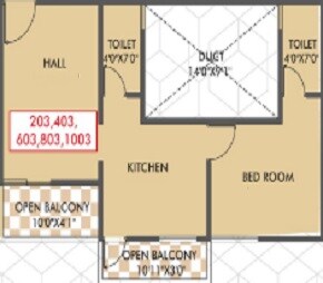 Floor plan of 1 BHK 432 Sq. Ft. Apartment in Shubh Evan, Pune