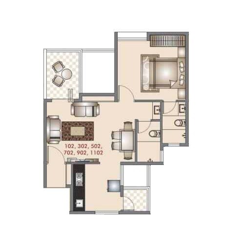 1 BHK 354 Sq. Ft. Apartment