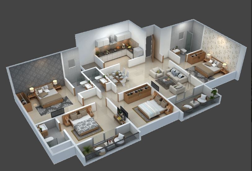 Floor plan of 3 BHK 1155 Sq. Ft. Apartment in Shubh Gateway, Pune