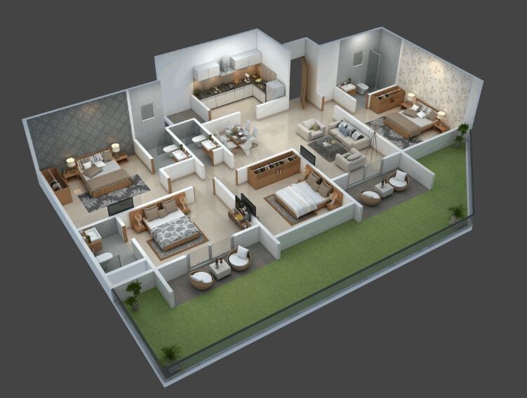 Floor plan of 4 BHK 1424 Sq. Ft. Apartment in Shubh Gateway, Pune