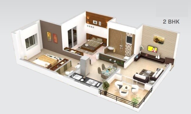 Floor plan of 2 BHK 720 Sq. Ft. Apartment in Shubh Meriton Towers, Pune
