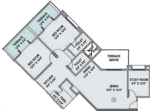 Floor plan of 2 BHK 1320 Sq. Ft. Apartment in Shubh Mio Palazzo, Pune