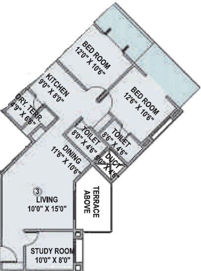 Floor plan of 2 BHK 1490 Sq. Ft. Apartment in Shubh Mio Palazzo, Pune