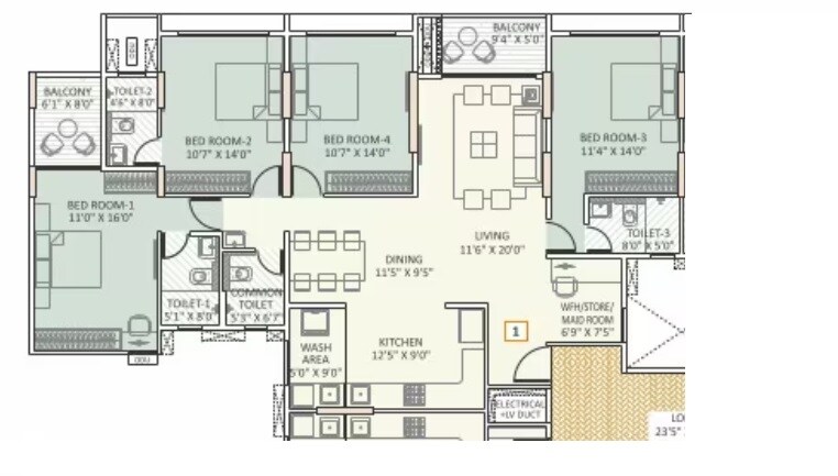 Floor plan of 4 BHK 2433 Sq. Ft. Apartment in Shubh Nirvana, Pune