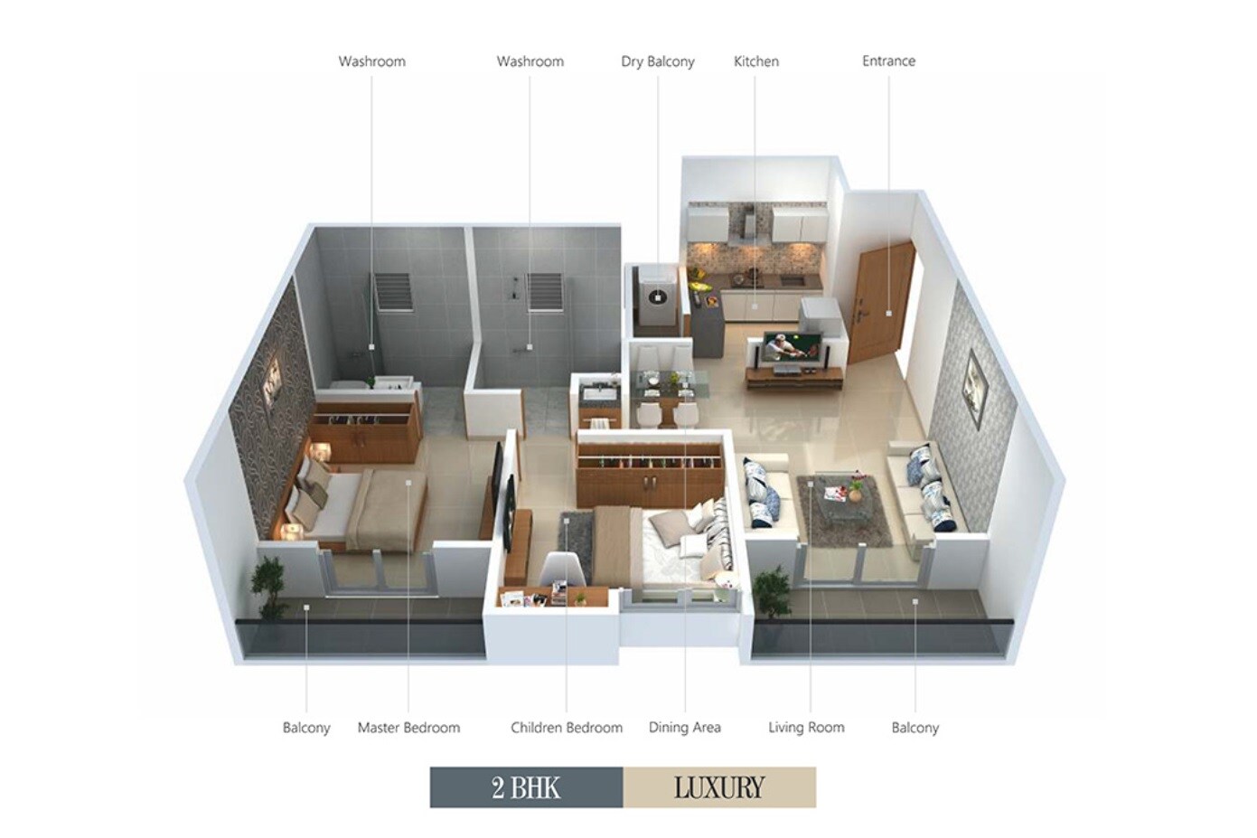 Floor plan of 2 BHK 514 Sq. Ft. Apartment in Shubh Shagun, Pune
