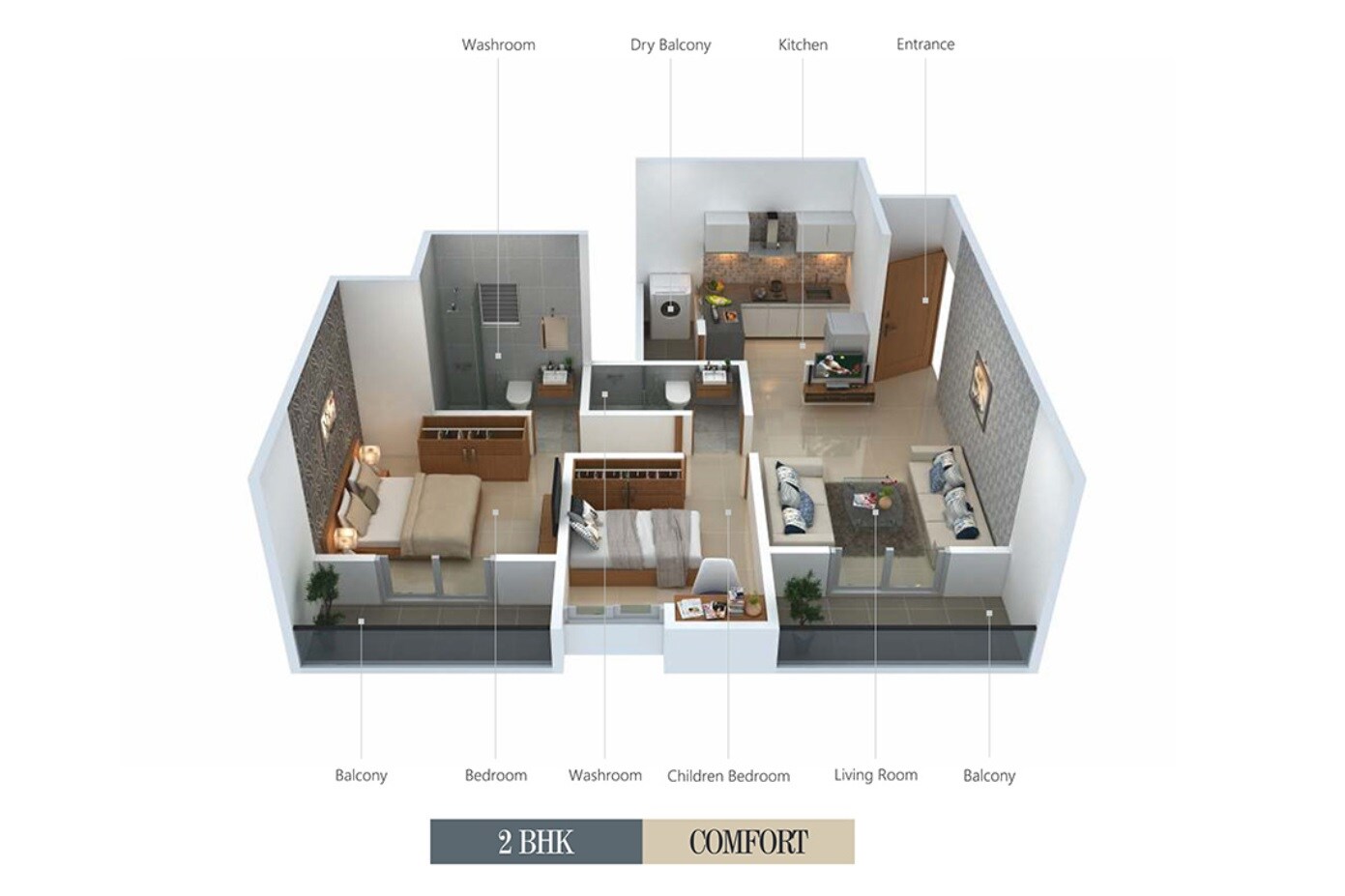 Floor plan of 2 BHK 621 Sq. Ft. Apartment in Shubh Shagun, Pune