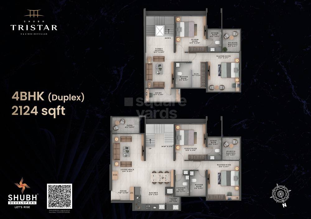 Floor plan of 4 BHK 2124 Sq. Ft. Apartment in Shubh Tristar, Pune