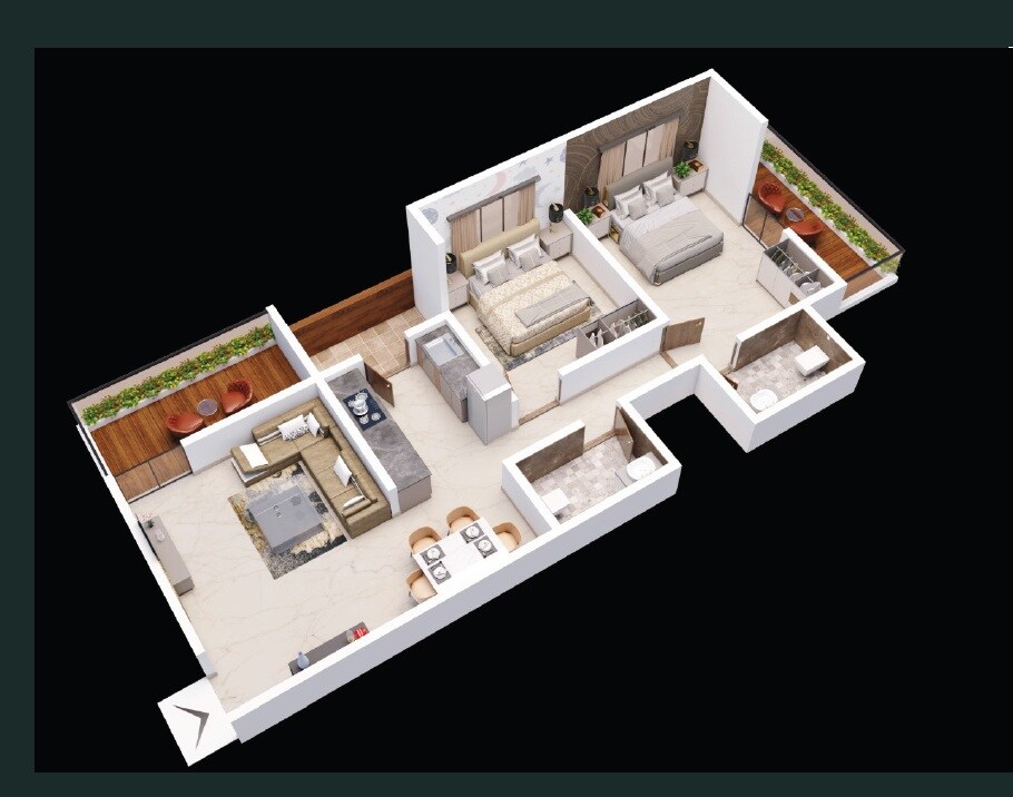Floor plan of 2 BHK 630 Sq. Ft. Apartment in Shubham Sadhguru Homes, Pune