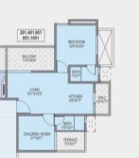 Floor plan of 1 BHK 633 Sq. Ft. Apartment in Shubhankar Durvaa, Pune