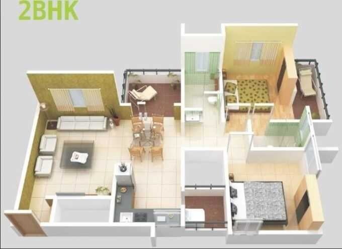 Floor plan of 2 BHK 800 Sq. Ft. Apartment in Shubhankar Durvaa, Pune