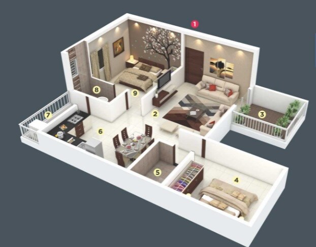 Floor plan of 2 BHK 750 Sq. Ft. Apartment in Shubhankar Durvaa, Pune