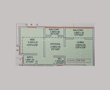 Floor plan of 1 BHK 448 Sq. Ft. Apartment in Shubharambh Balaji Krupa, Pune