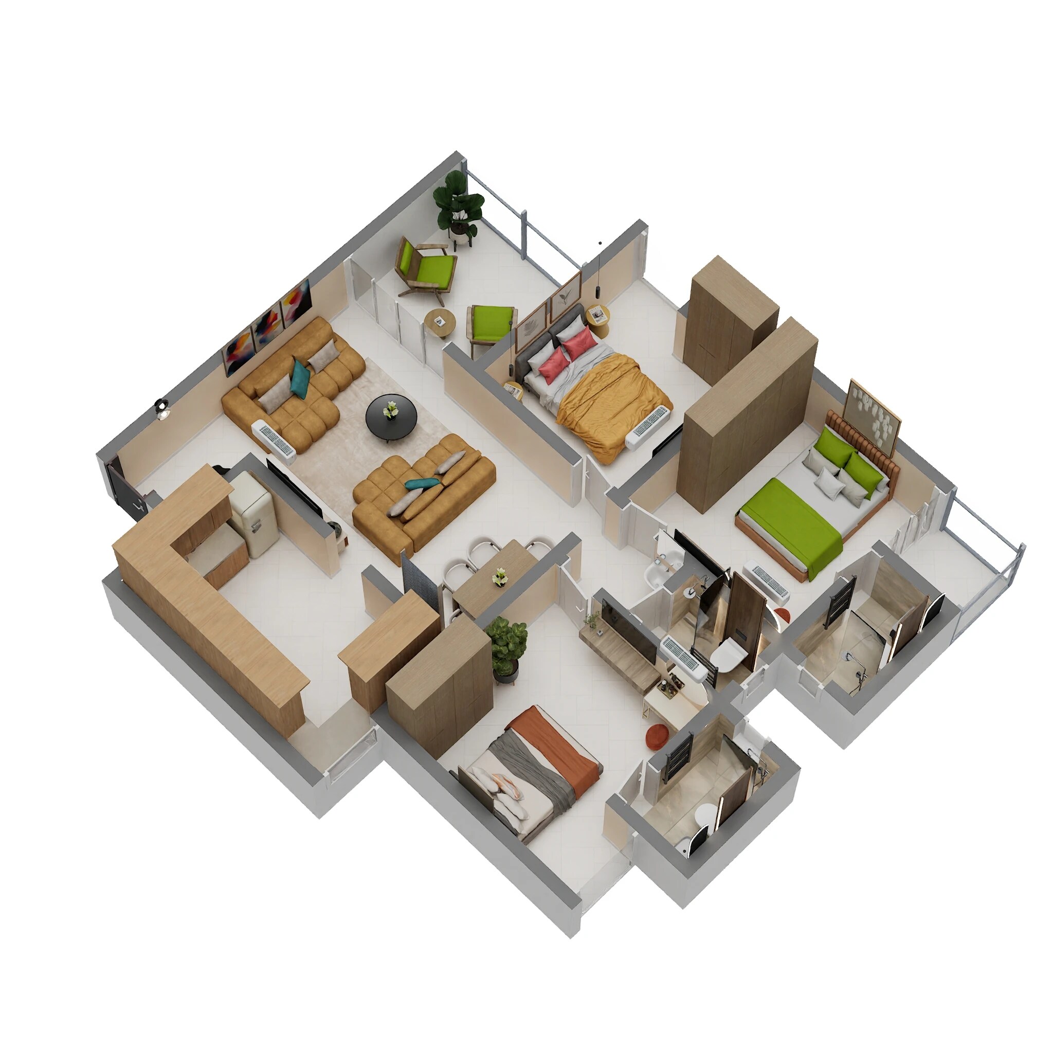 Floor plan of 3 BHK 1018 Sq. Ft. Apartment in Shubharambh Clara, Pune