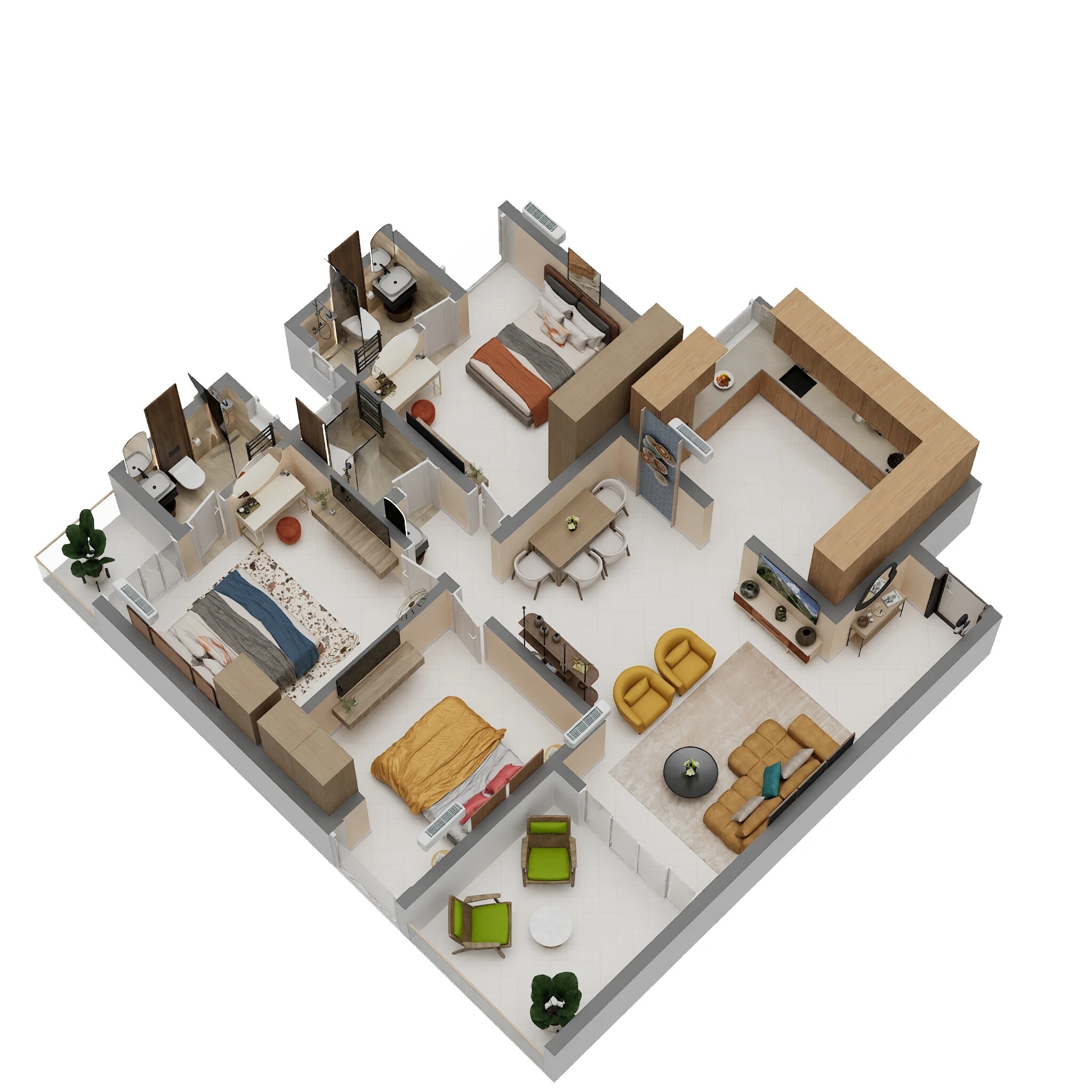 Floor plan of 3 BHK 1108 Sq. Ft. Apartment in Shubharambh Clara, Pune