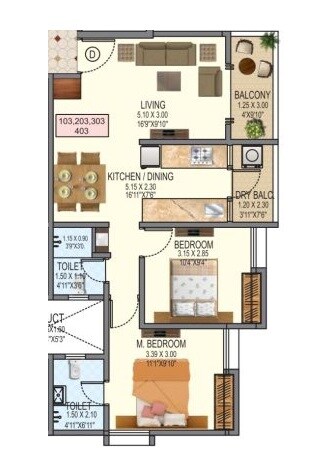 2 BHK 696 Sq. Ft. Apartment