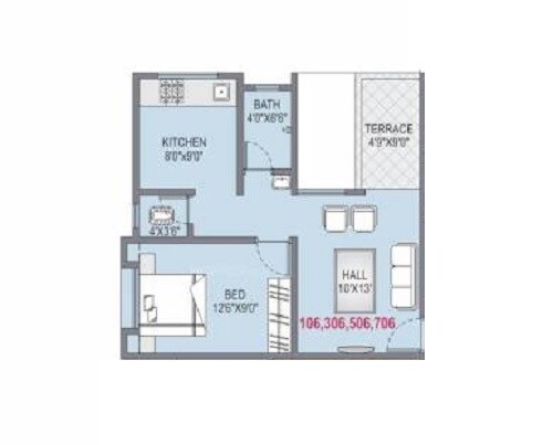 Floor plan of 1 BHK 402 Sq. Ft. Apartment in Shubharambh Gatha Aarambha, Pune