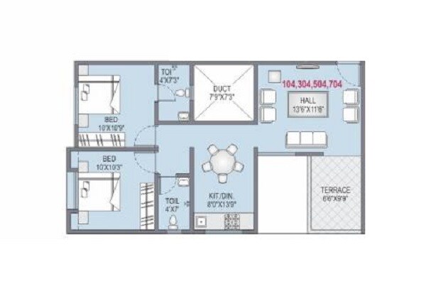 Floor plan of 2 BHK 577 Sq. Ft. Apartment in Shubharambh Gatha Aarambha, Pune