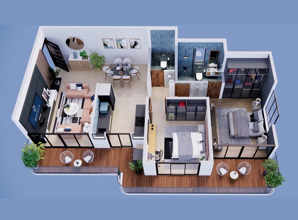 Floor plan of 2 BHK 849 Sq. Ft. Apartment in Shubharambh Oasis Park, Pune