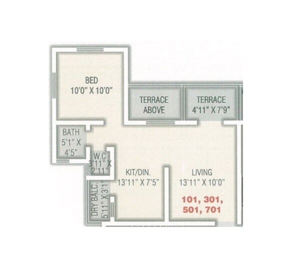 Floor plan of 1 BHK 403 Sq. Ft. Apartment in Shubharambh Ovi Homes, Pune