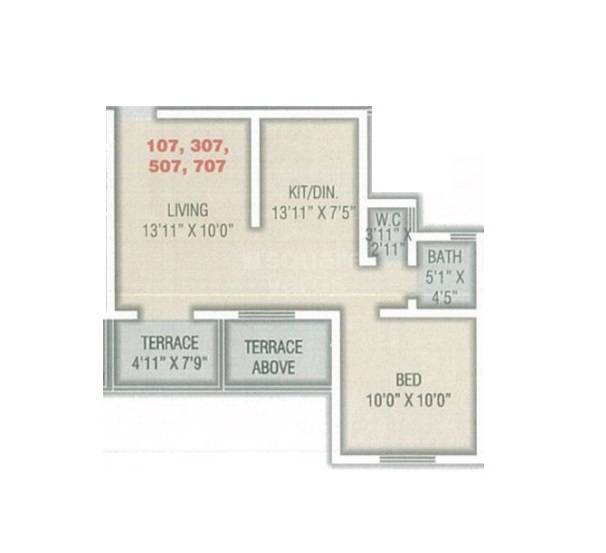 Floor plan of 1 BHK 444 Sq. Ft. Apartment in Shubharambh Ovi Homes, Pune