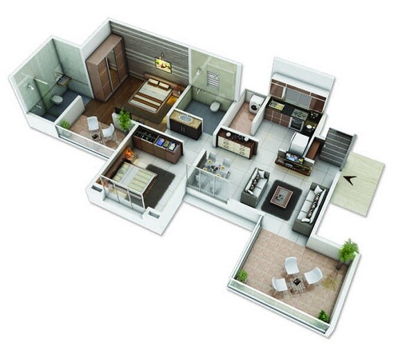 Floor plan of 2 BHK 466 Sq. Ft. Apartment in Shubhlaksh Residency, Pune