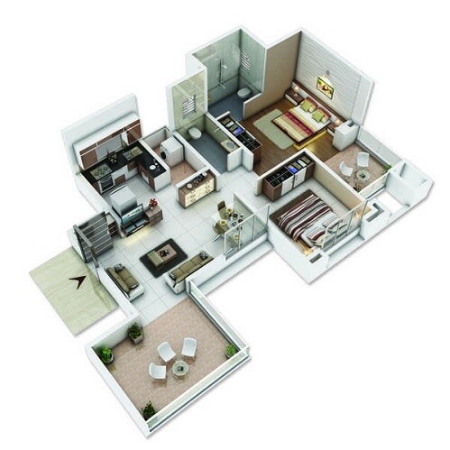 Floor plan of 2 BHK 584 Sq. Ft. Apartment in Shubhlaksh Residency, Pune