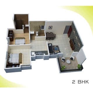 Floor plan of 2 BHK 415 Sq. Ft. Apartment in Shyama Fortune, Pune