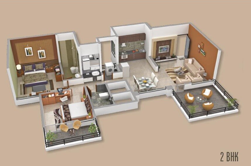 Floor plan of 2 BHK 629 Sq. Ft. Apartment in Siddhant Heights, Pune