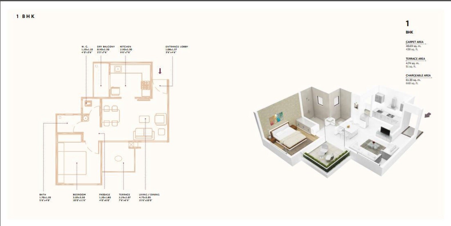 1 BHK 438 Sq. Ft. Apartment