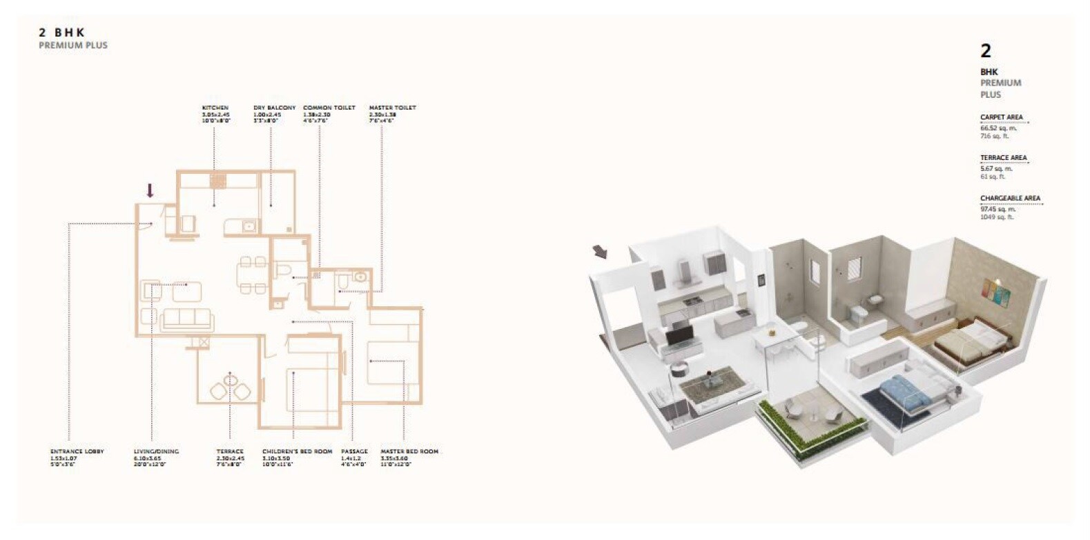 2 BHK 716 Sq. Ft. Apartment