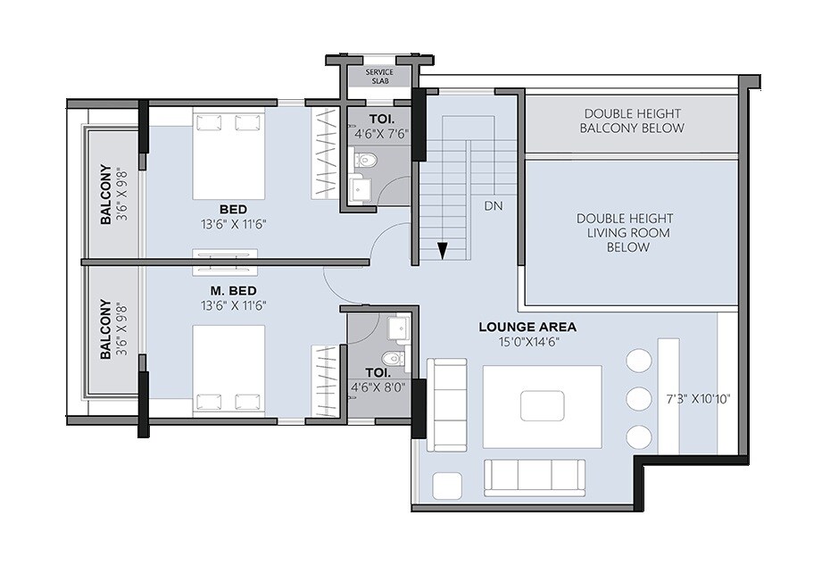 Floor plan of 2 BHK 890 Sq. Ft. Apartment in Siddhashila Samaira, Pune