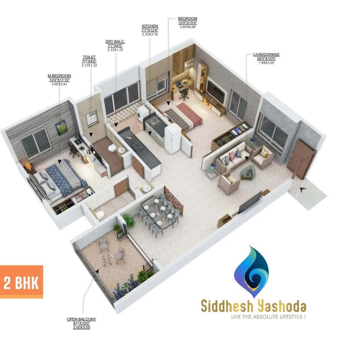Floor plan of 2 BHK 817 Sq. Ft. Apartment in Siddhesh Yashoda, Pune