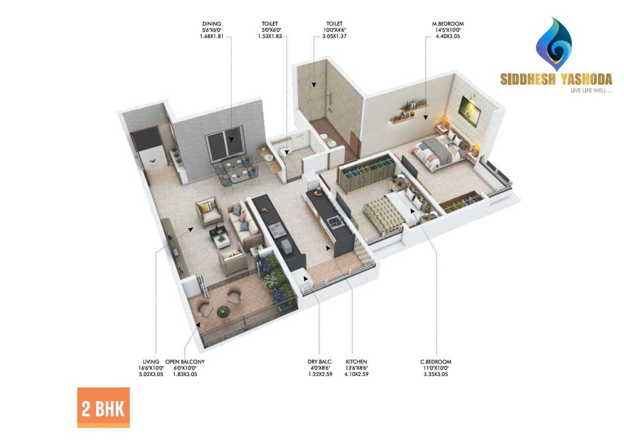 Floor plan of 2 BHK 908 Sq. Ft. Apartment in Siddhesh Yashoda, Pune